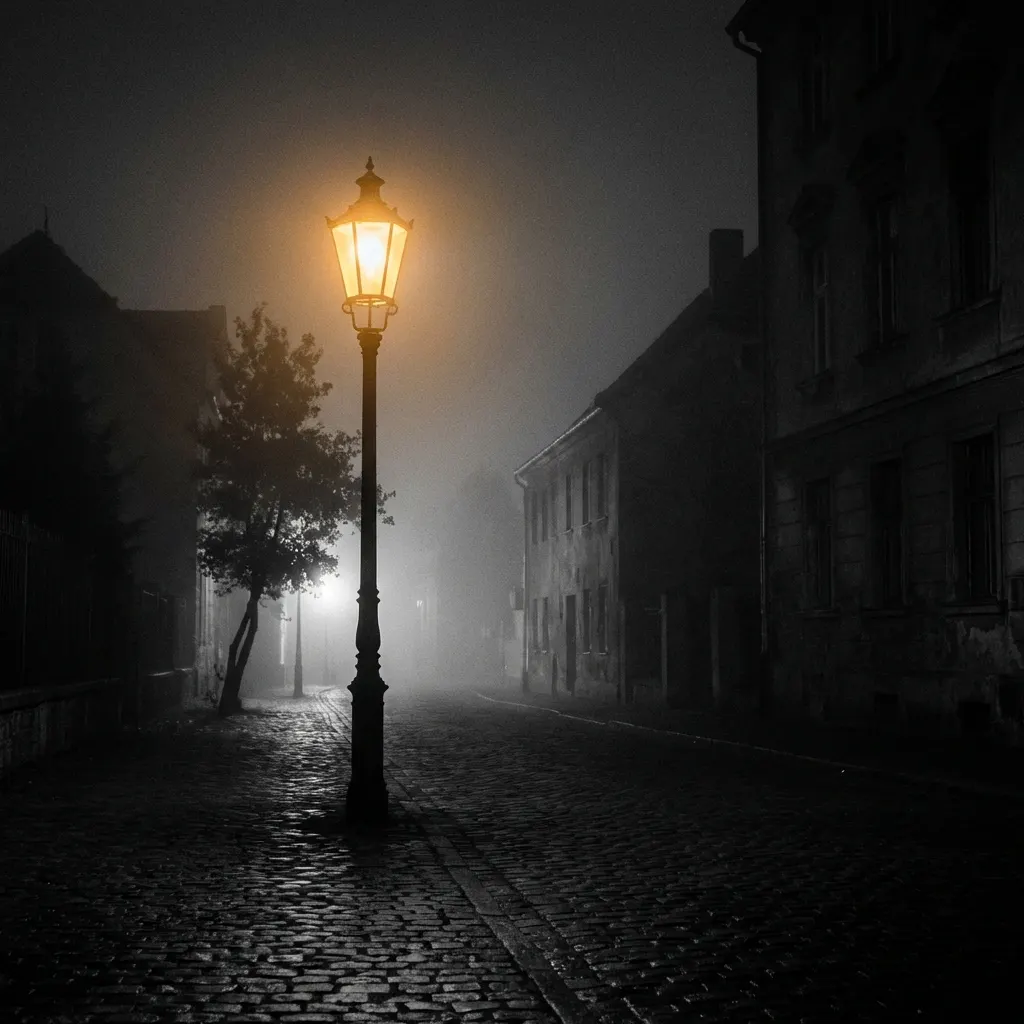 Foggy streetlamp at night