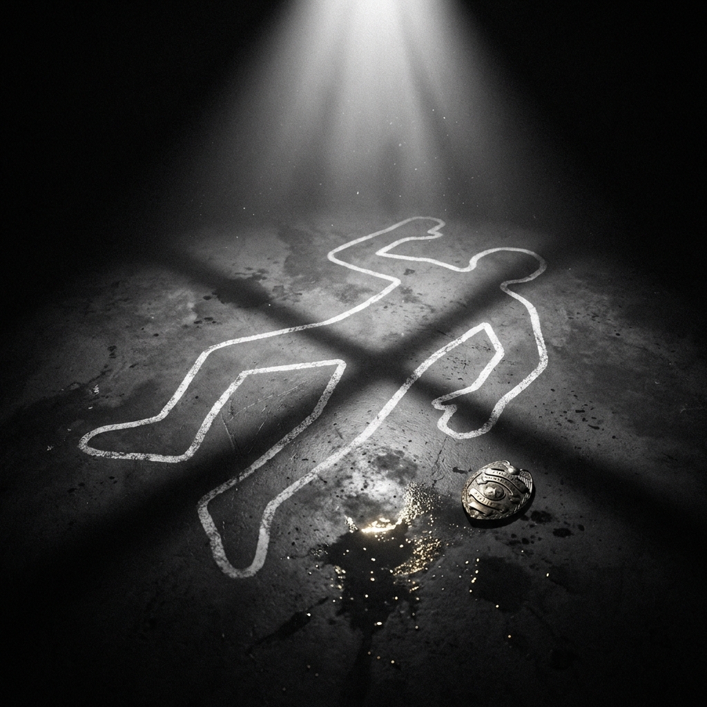 Chalk outline of a body in shadow