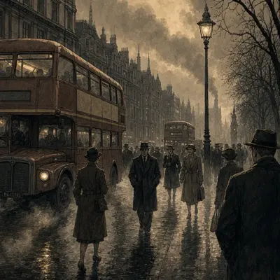 A London street under the fog of December 1952.