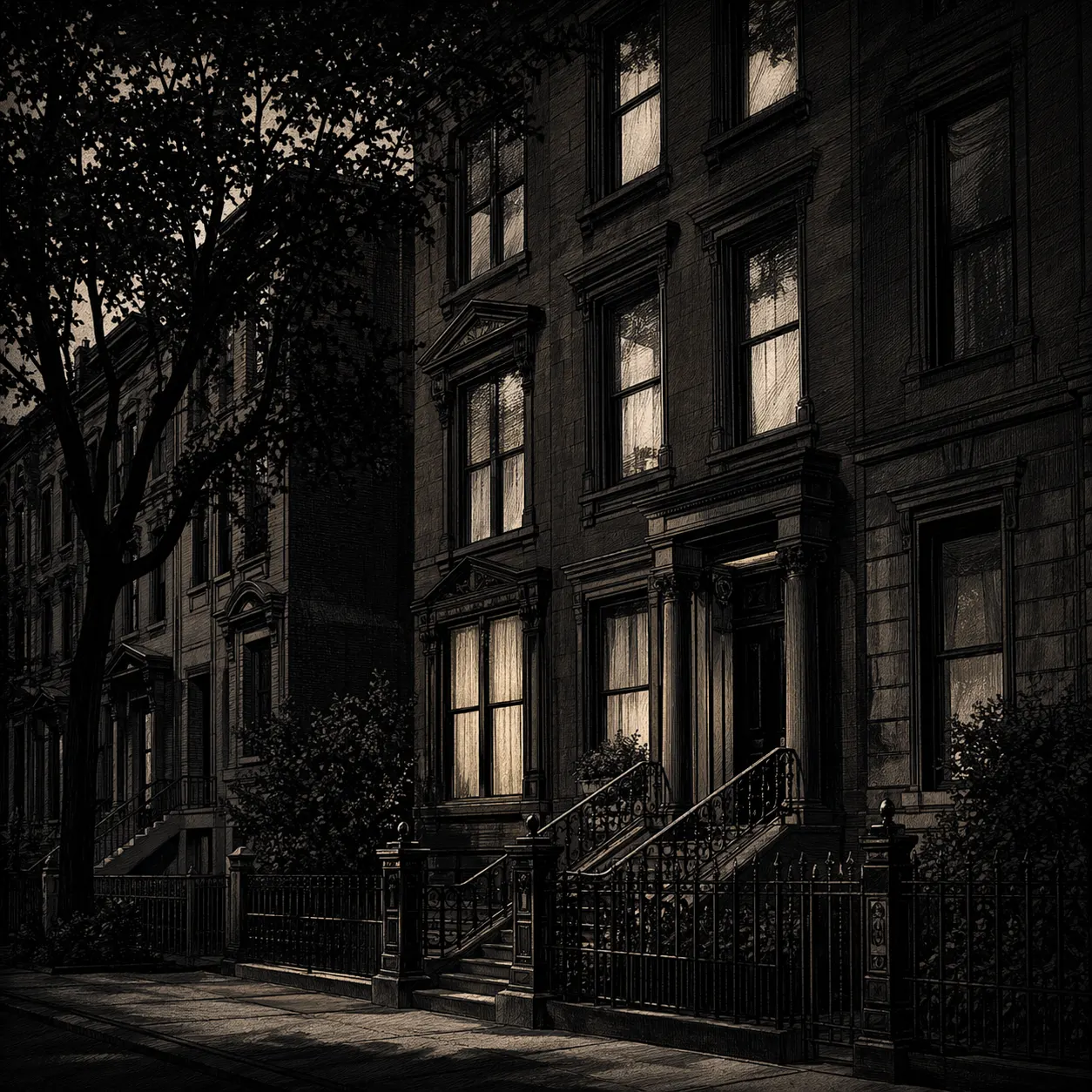 An Upper East Side townhouse at night