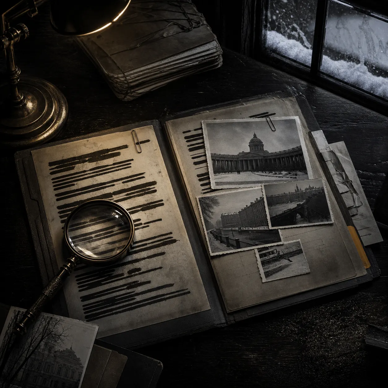 Comic panel: the Moika case file in the archive