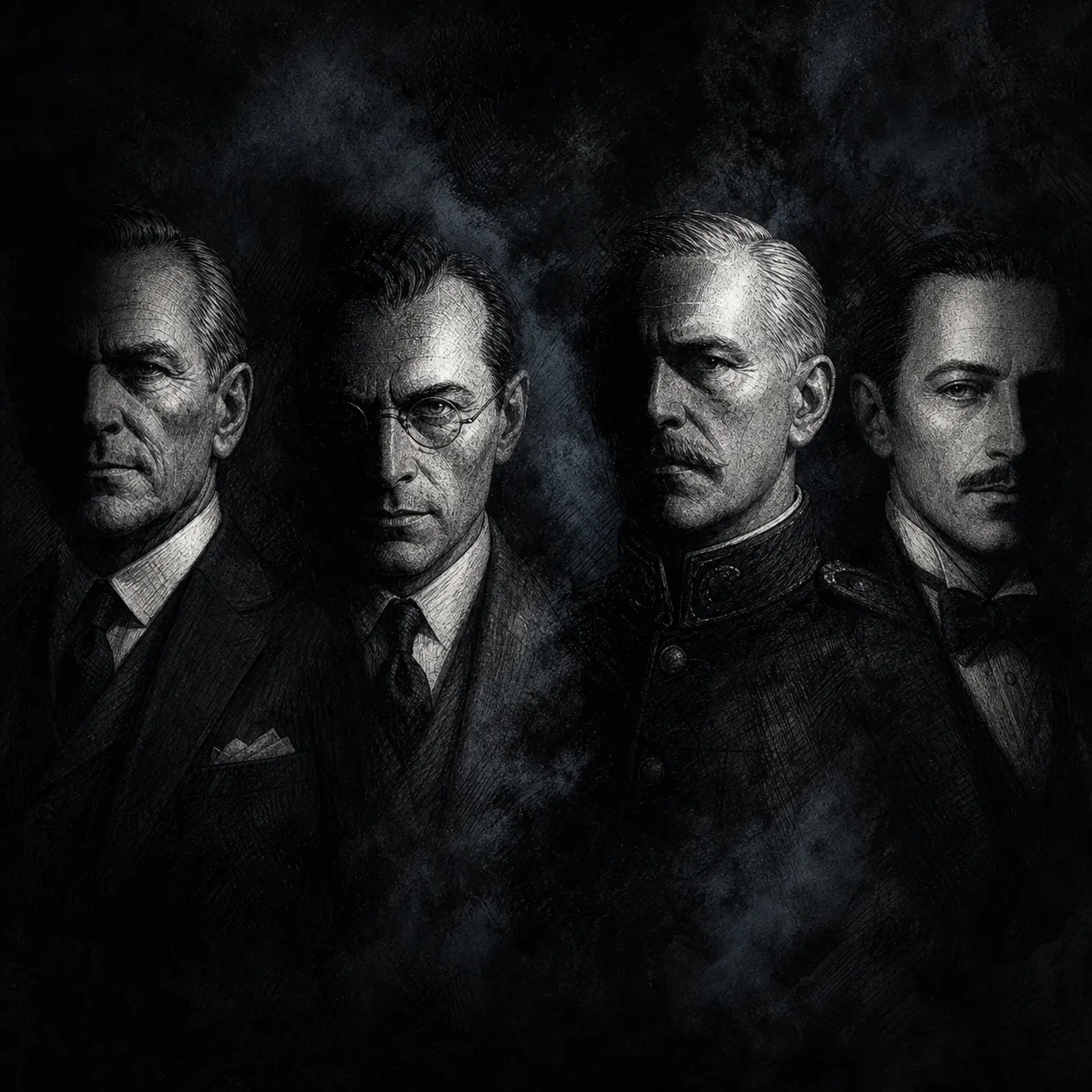 Comic panel: four masked figures